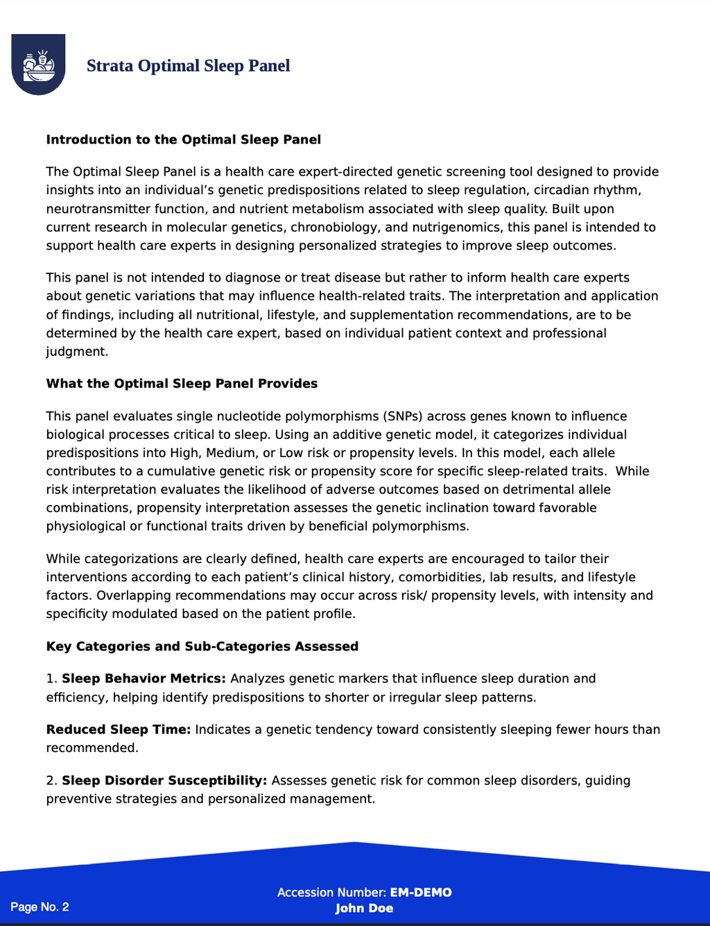 Strata Sleep & Recovery Genomic Panel